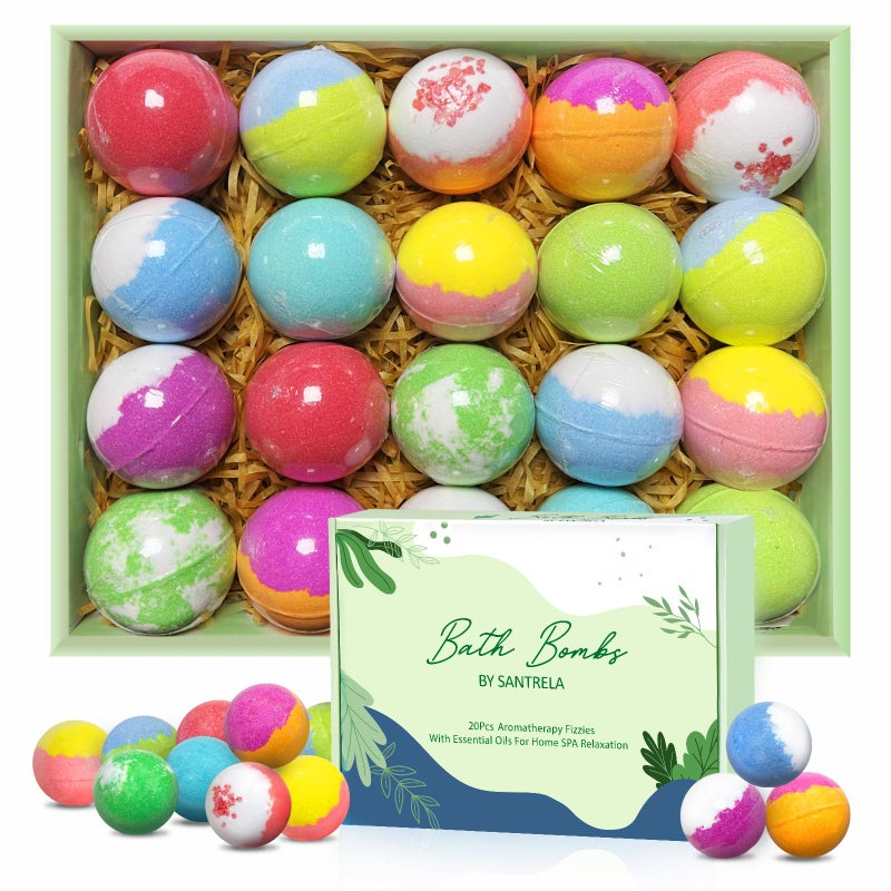 Santrela Bath Bombs for Women Gift Set, 20 Organic Bath Bombs with Essential Oil, Handmade SPA Bubble Bath for Relaxing, Gift for Her/Him, Women, Girls, Wife, Mother - Image 1