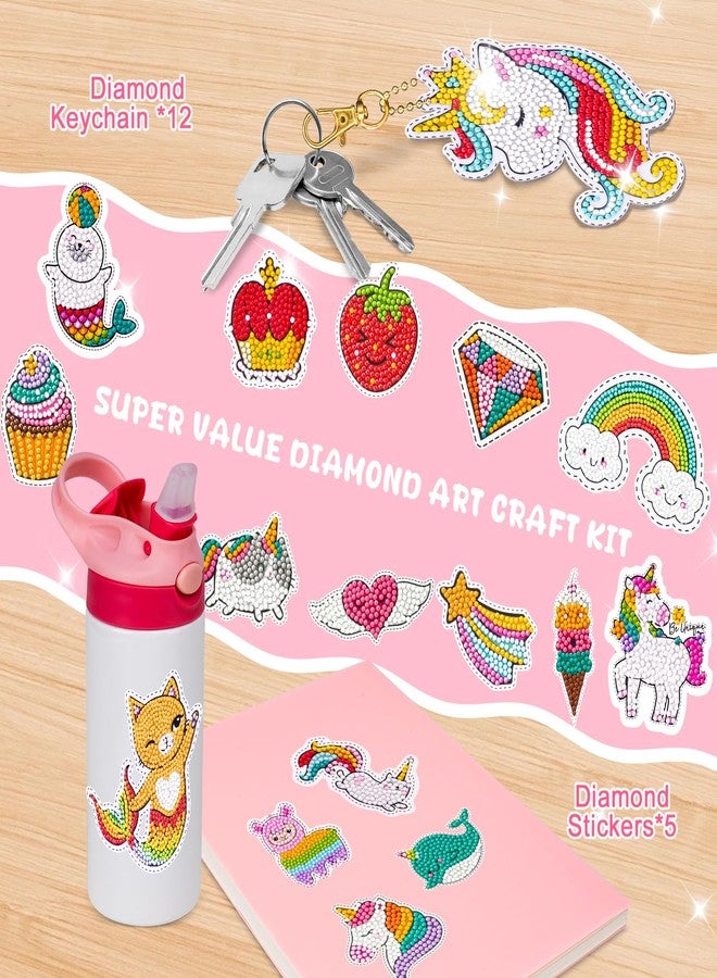 AuntyFey Diamond Art Kits for Kids with Keychains, Diamond Gem Art Kit for Kid, Diamond Gem Painting Stickers, Diamond Art Craft Painting Kit, Gem Painting Kit for Kid, Crafts for Girls 6-8-12 - Image 4