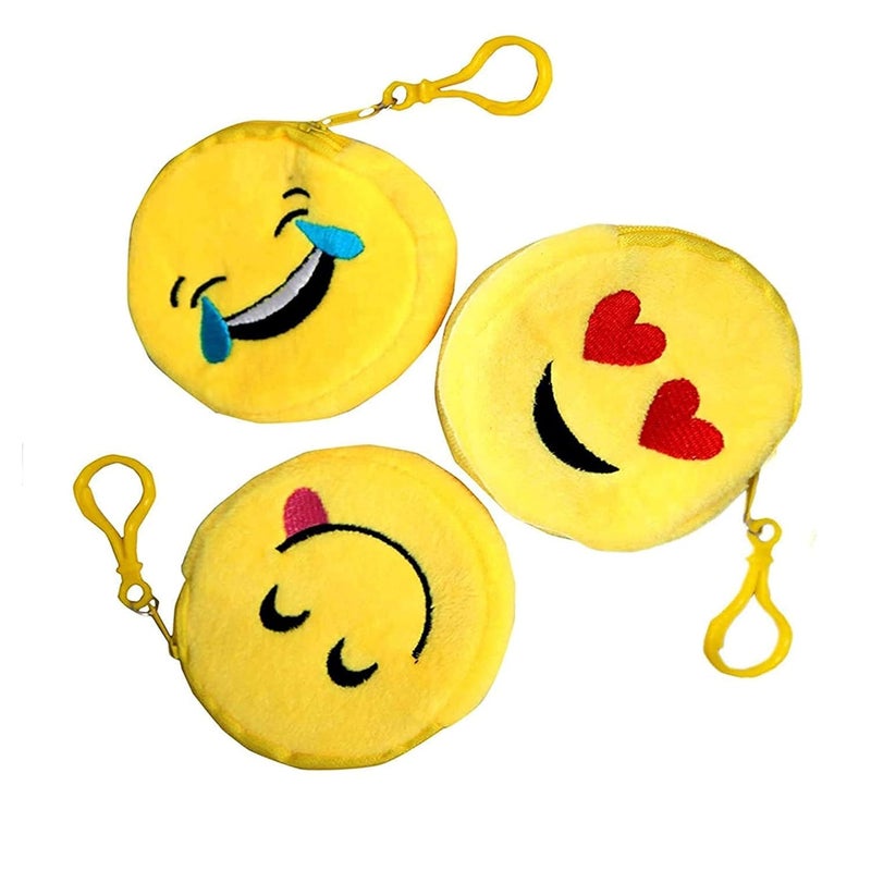 IGNOTO Emoji Pouch Mini Cute Round Face Smiley Purse for Earphone, Coins || Best Gifts for Birthday || Keychain for All Age Group (Assorted)(Pack of 3) - Image 1