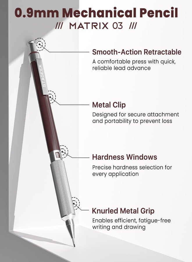STAGEEK 0.9mm Mechanical Pencil, Metal Art & Drafting Pencil with Eraser and 40 HB Lead Refills, Professional Drawing Pencil for Artists, Students, School, Office, Writing, Sketching, Drafting - Image 2