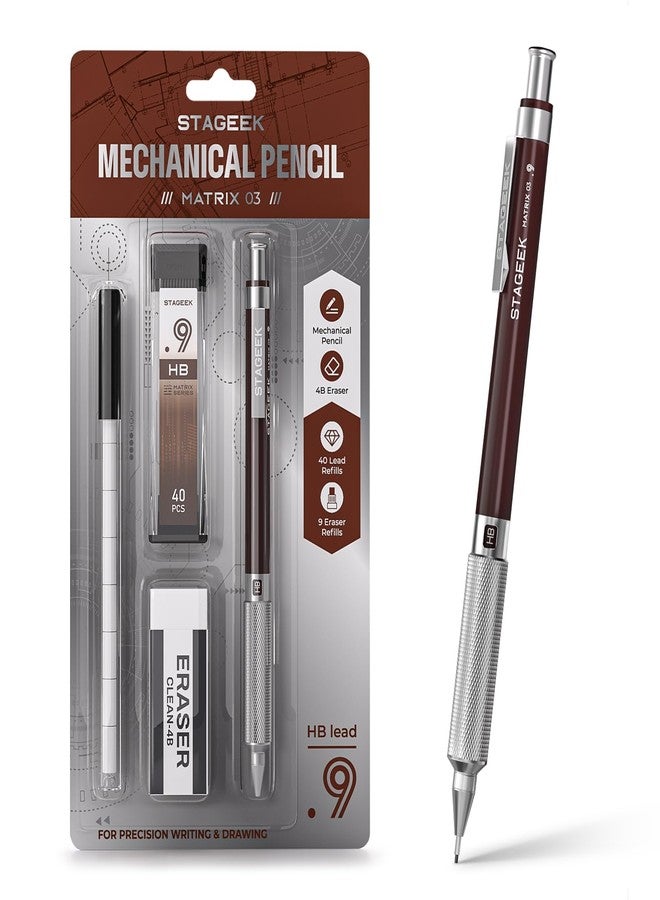STAGEEK 0.9mm Mechanical Pencil, Metal Art & Drafting Pencil with Eraser and 40 HB Lead Refills, Professional Drawing Pencil for Artists, Students, School, Office, Writing, Sketching, Drafting - Image 1