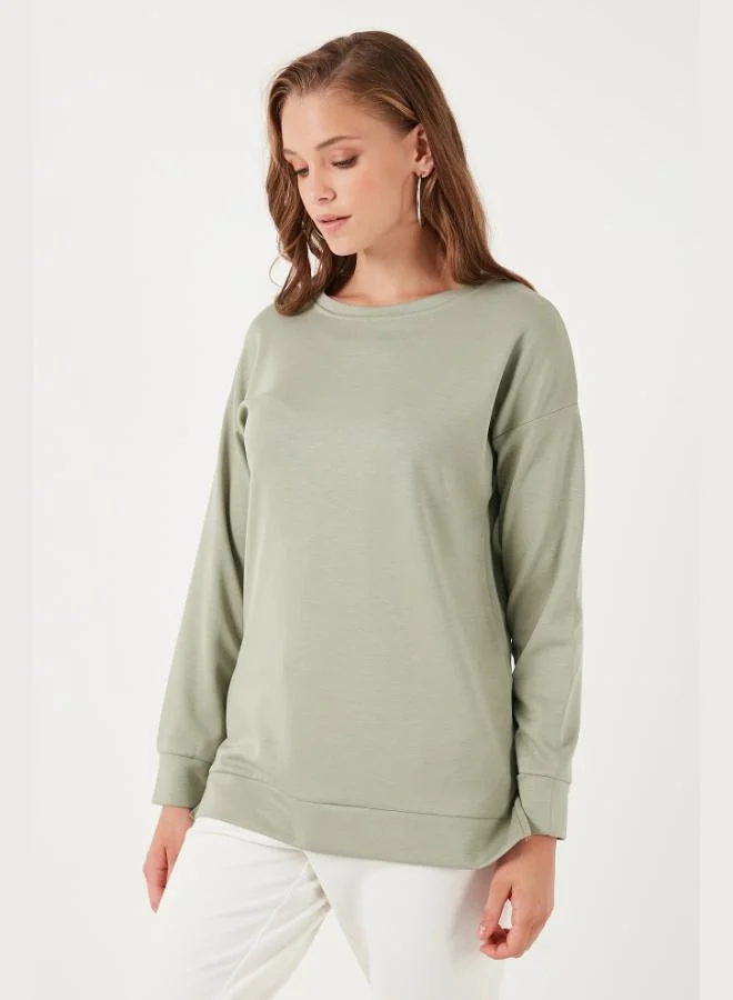 ليلا ليلا سويت شيرت نسائي بقصة واسعة وياقة دائرية من قماش المودال