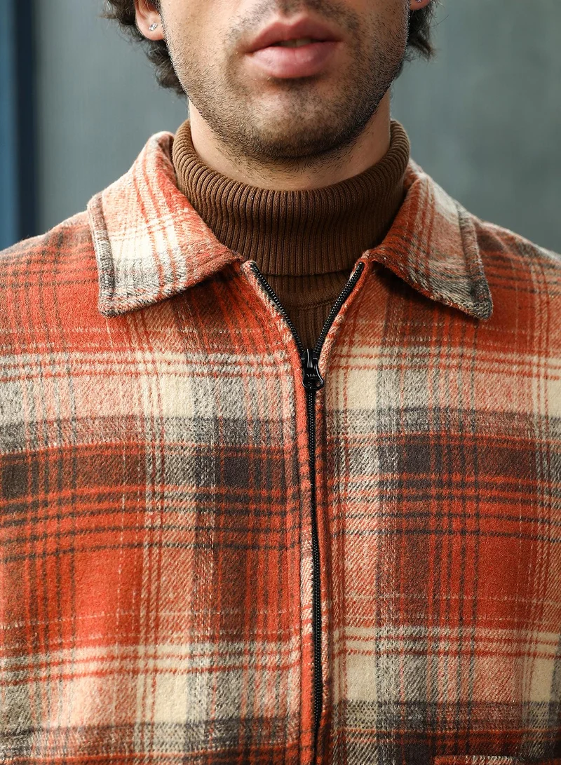 CAHOOT  Men's Burnt Sienna Zip-Front Plaid Jacket for Men | Best Price UAE