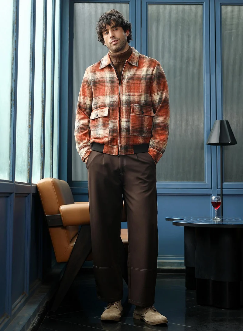 CAHOOT  Men's Burnt Sienna Zip-Front Plaid Jacket for Men | Best Price UAE