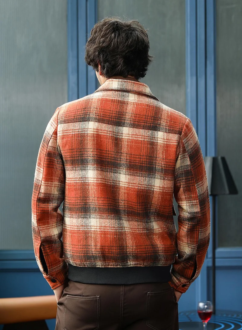 CAHOOT  Men's Burnt Sienna Zip-Front Plaid Jacket for Men | Best Price UAE