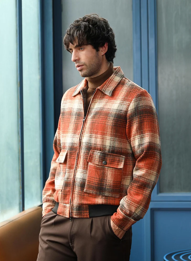 CAHOOT  Men's Burnt Sienna Zip-Front Plaid Jacket for Men | Best Price UAE