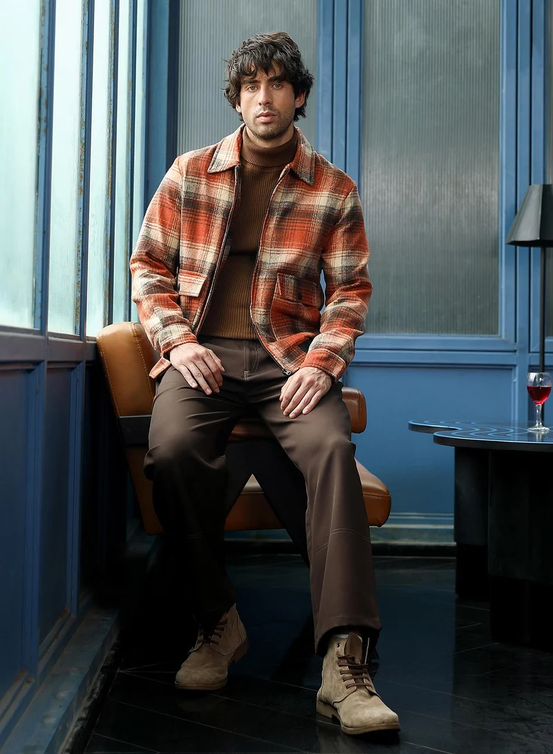 CAHOOT  Men's Burnt Sienna Zip-Front Plaid Jacket for Men | Best Price UAE