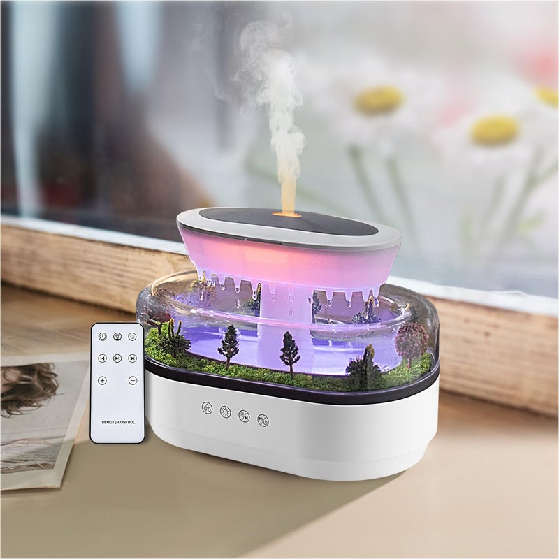 HIROGA Rain Diffuser 250ML Essential Oil Diffuser, Cloud Humidifier Rain Water Drip Humidifier with Drip Music Micro Landscape Ultrasonic Diffuser for Bedroom (White) - Image 1