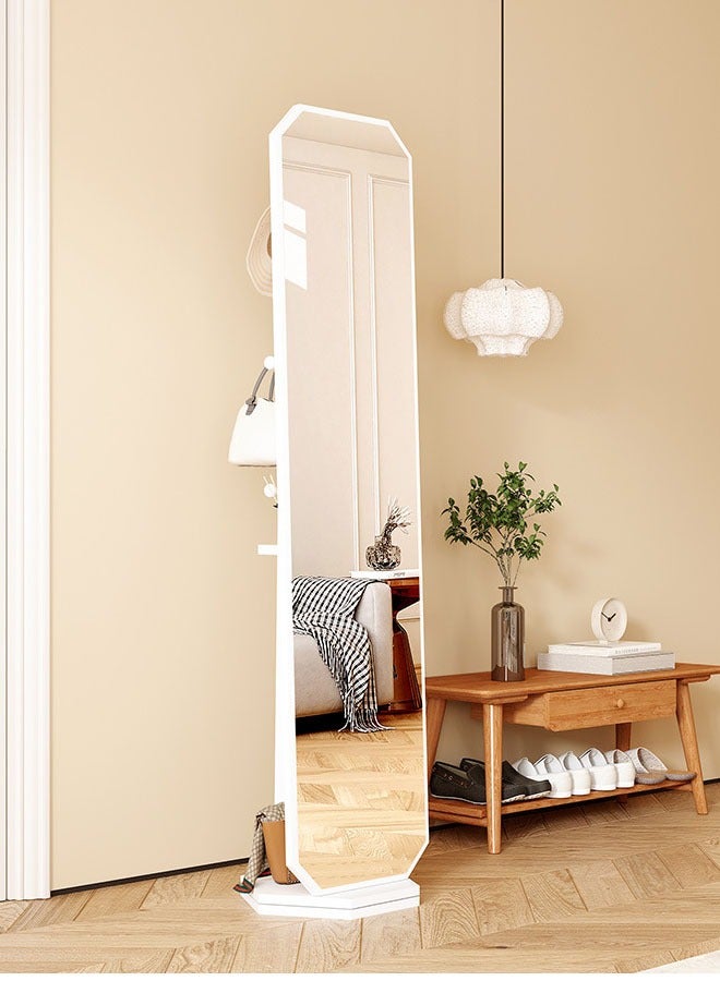 كيكي مرآة دوارة بطول كامل على الطراز العتيق مع رف معاطف وتخزين مدمج - مرآة أرضية ذات شكل فريد لغرفة النوم وغرفة المعيشة - Image 2
