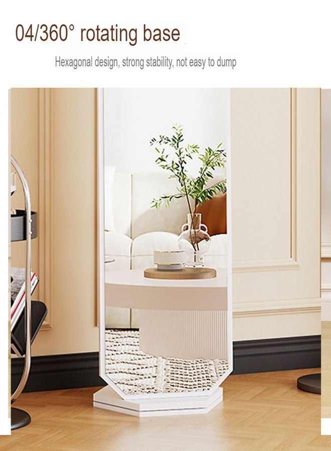 كيكي مرآة دوارة بطول كامل على الطراز العتيق مع رف معاطف وتخزين مدمج - مرآة أرضية ذات شكل فريد لغرفة النوم وغرفة المعيشة - Image 4