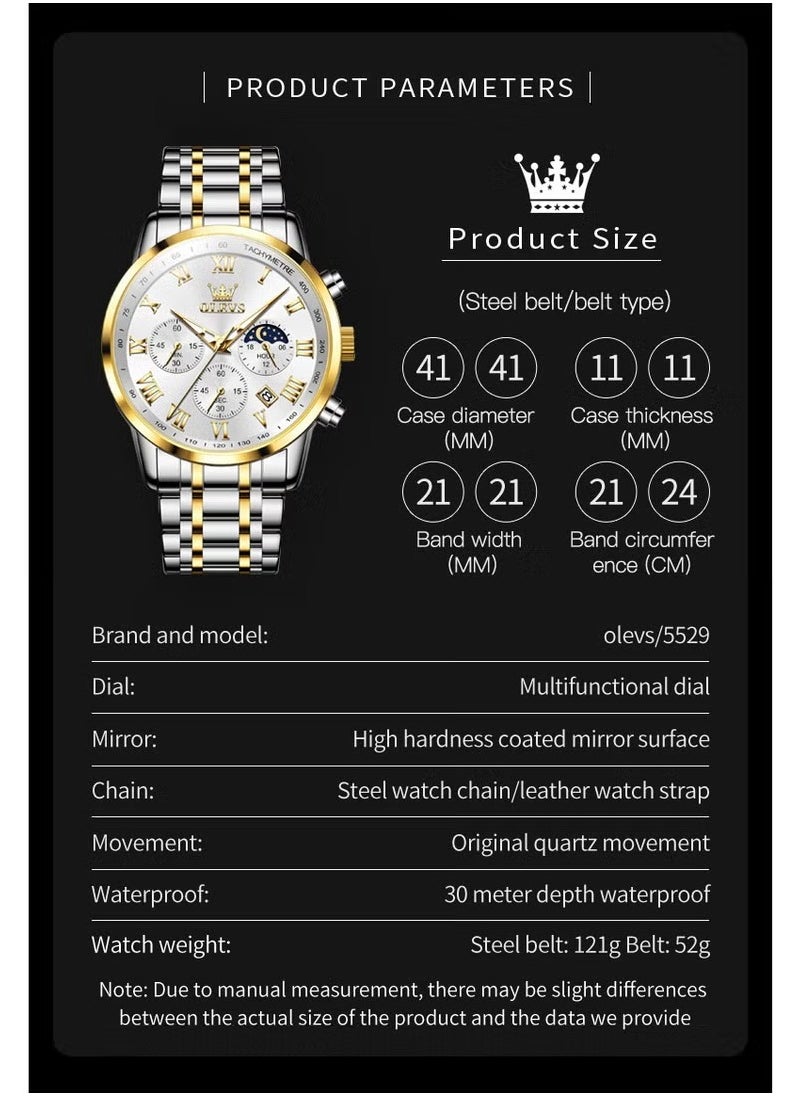 OLEVS - Watches For Men Quartz Stainless Steel Water Resistant Watch 5529 - Image 1