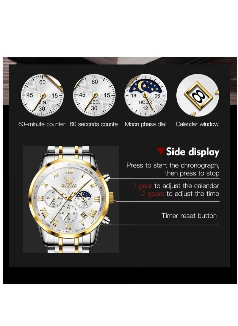OLEVS - Watches For Men Quartz Stainless Steel Water Resistant Watch 5529 - Image 1