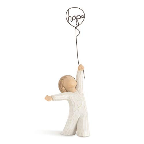 Willow Tree Hope, Hope Lifts us up, The Word 'Hope' Written in Wire in Wire Balloon Expresses Courage, Hopefulness and Strength, Sculpted Hand-Painted Figure - Image 1