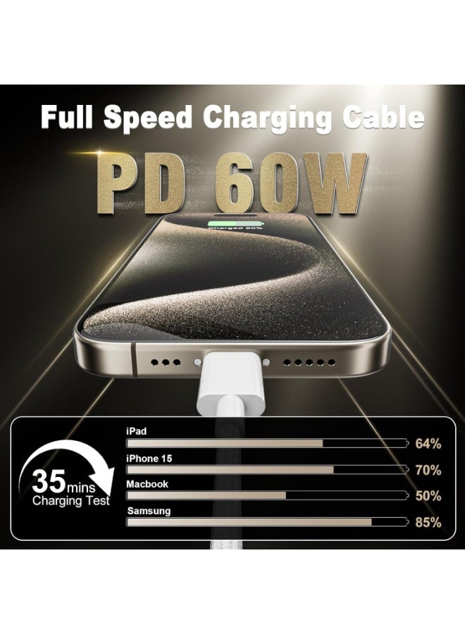 كابل شحن سريع USB Type-C إلى Type-C بطول 1 متر - سلك مضفر من النايلون بقوة 60 وات، متوافق مع أجهزة iPhone وiPad وSamsung وXiaomi وMacBook - كابل شاحن USB-C عالي السرعة لتوصيل الطاقة - Image 2
