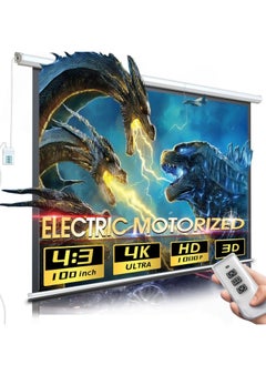 FlashHawk 100 Inch 4:3 Wall Mount Electric Projector Screen - Motorized Projection Curtain with Remote Control For Business/School/Office/Meeting  - Image 1