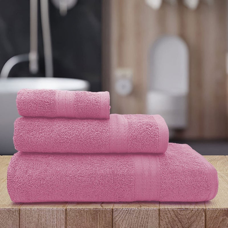Sassoon Anatolia 3 Pc Towel Set in 500 GSM Pink 1 Bath Towel 1 Hand Towel 1 Face Towel - Image 1