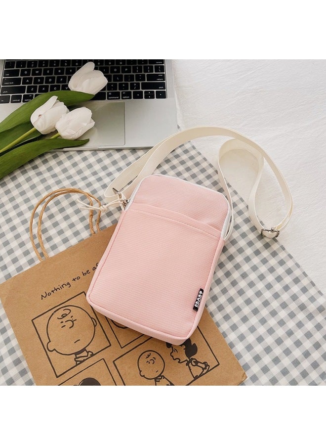 Large Screen Mobile Phone Bag Women's Shoulder Messenger Bag Coin Purse Nylon Cloth Bag Wrist Bag Mother Bag Simple Arm Bag-Color:Pink  - Image 1