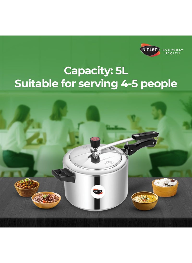 NIRLEP Nirlep NutriHealth 5 Litre Inner Lid Aluminium Pressure Cooker with Induction Bottom  - Image 5
