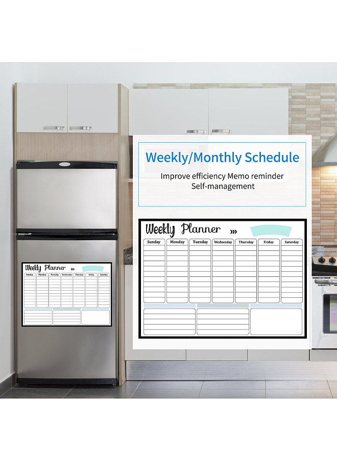 Generic - Magnetic Dry Erase Calendar Whiteboard Fridge Magnet Flexible Daily Message Stickers for Weekly Monthly Organizer Schedule Planner To Do List Notepad Wall Set 16.5*11.8in - Image 1
