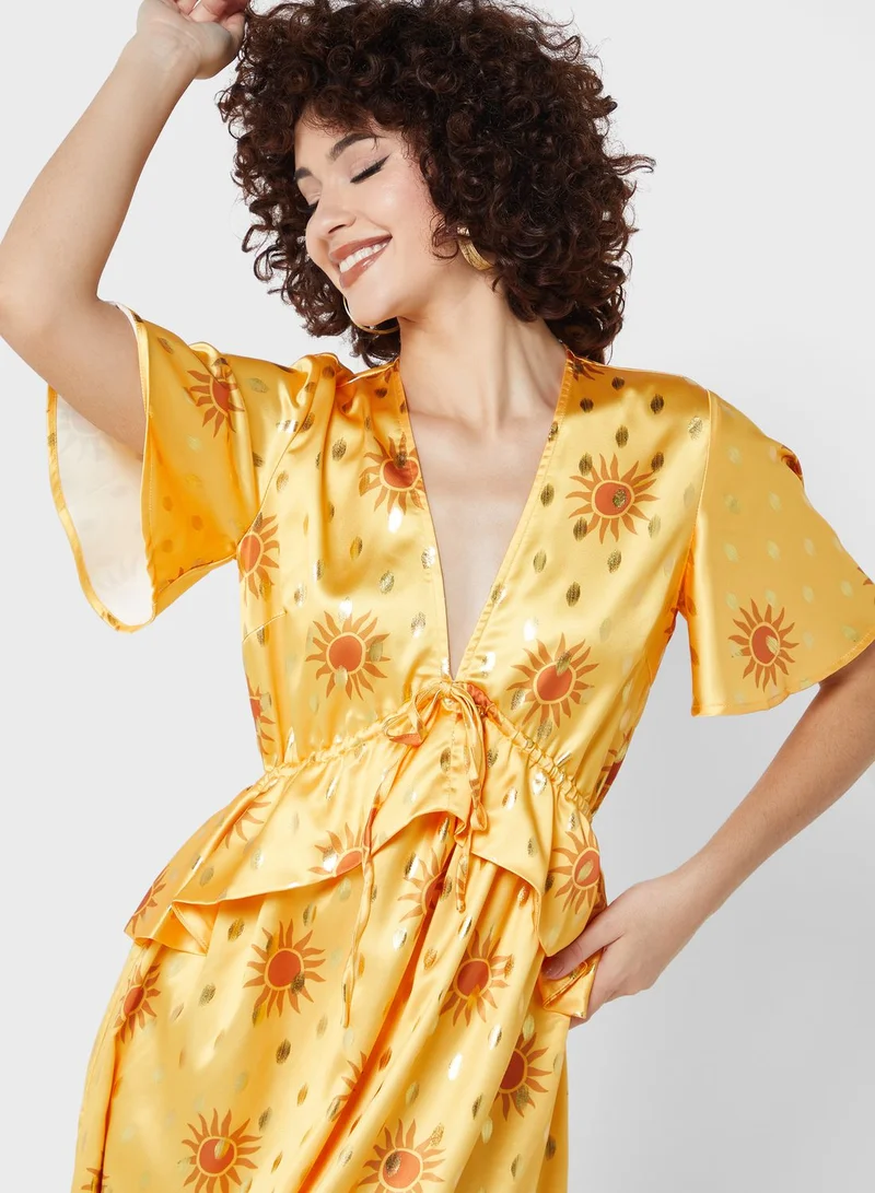 Never fully Dressed Satin Print Midi Dress