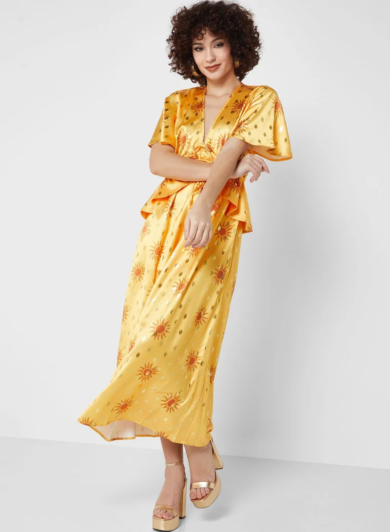 Never fully Dressed Satin Print Midi Dress