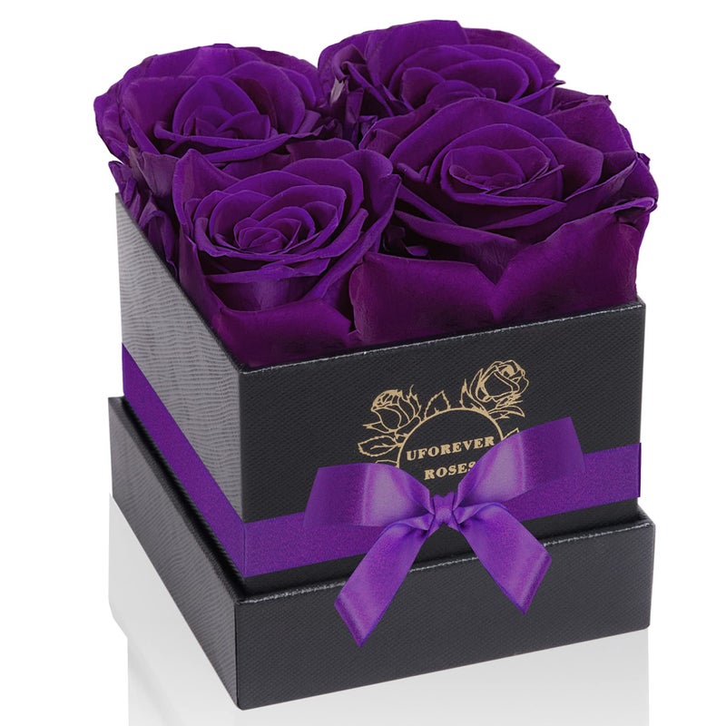 UFOREVER ROSES UFOREVER ROSES 4Piece Preserved Roses in a Box Preserved Flowers Roses Gift for Her Purple 