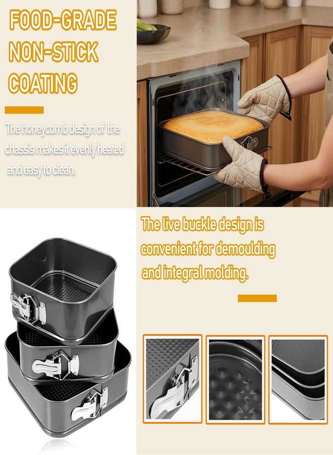 BMMN Springform Cake Pan Set of 6 (9.5, 10.2, 11 Inch 3 Sizes) Square Leakproof Nonstick Cheesecake Pans with Removable Bottom Carbon Steel Bakeware for Cheesecake Wedding Cake Pizza and Quiches - Image 4