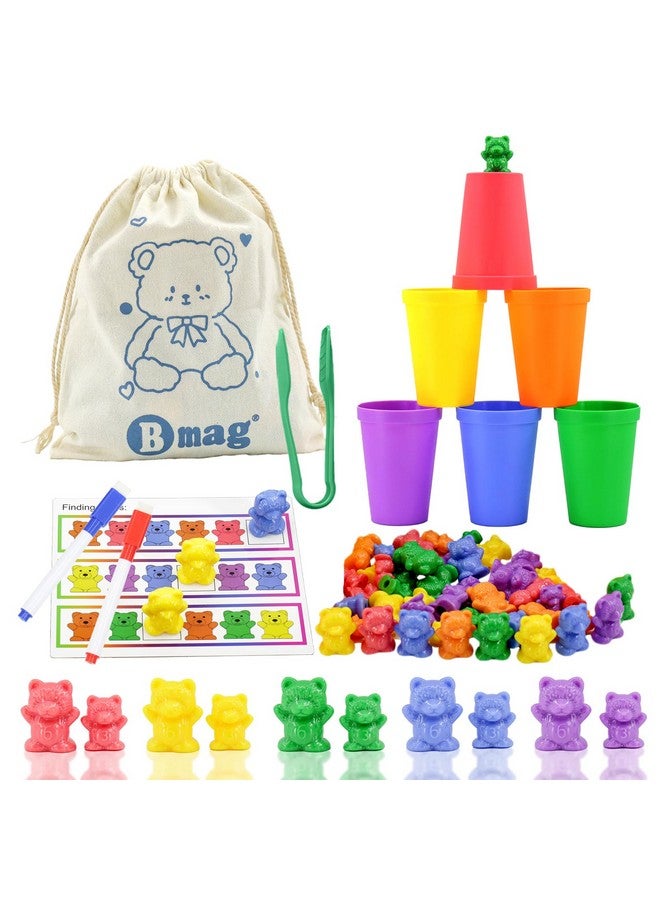 Bmag Counting Bears with Matching Sorting Cups, Preschool Math Learning Game with 24 Big and Little Bears, STEM Educational Learning Activities for Kids Age 3-5 - Image 1