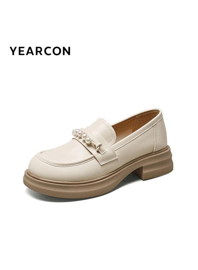 YEARCON Yierkang Women's British Style Thick-soled Height-increasing Comfortable Loafers Spring 49861w Milky White 3 Size 35 - Image 3