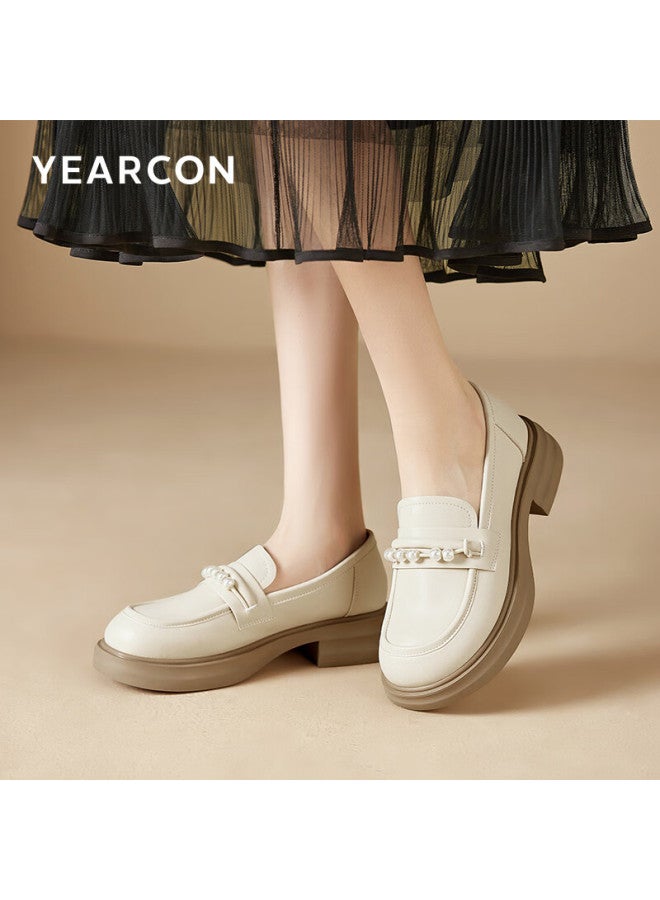 YEARCON Yierkang Women's British Style Thick-soled Height-increasing Comfortable Loafers Spring 49861w Milky White 3 Size 35 - Image 2