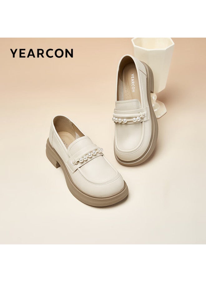 YEARCON Yierkang Women's British Style Thick-soled Height-increasing Comfortable Loafers Spring 49861w Milky White 3 Size 35 - Image 1