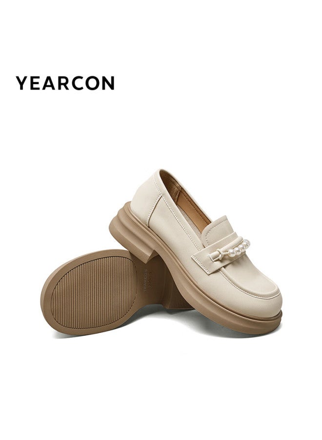 YEARCON Yierkang Women's British Style Thick-soled Height-increasing Comfortable Loafers Spring 49861w Milky White 3 Size 35 - Image 4