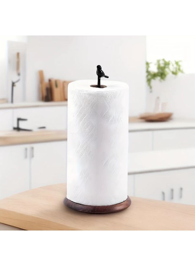Black Bird Tissue Holder Solid Wood Iron Stand Decorative Leaf Base Kitchen Dining Room Organizer - Image 1