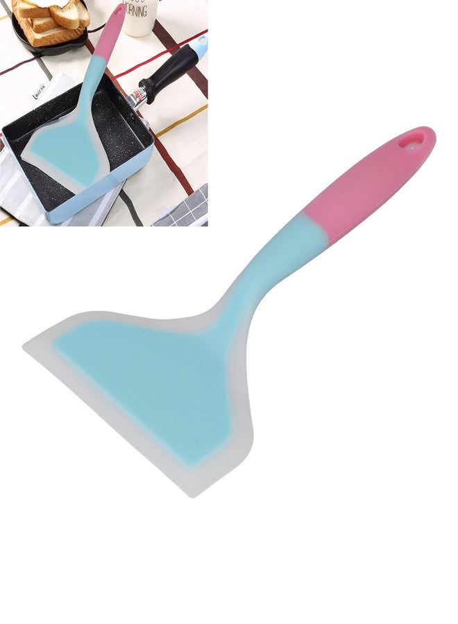 Fdit Wide Mouth Frying Spatula for Home Kitchen Transparent Silicone, Non, Non sticky, for Tamagoyaki, Pancakes, Meat, with Two color Design (blue shovel head) - Image 2