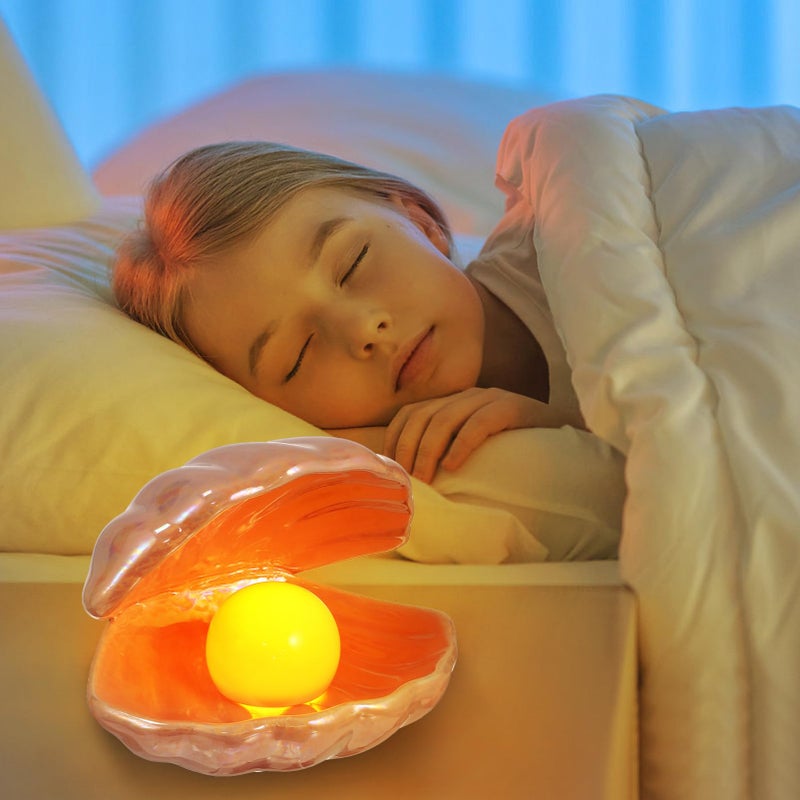 Pink Ceramic Seashell Pearl Night Light Desktop Bedside Lamp Home Decor - Image 3