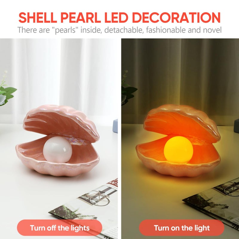 Pink Ceramic Seashell Pearl Night Light Desktop Bedside Lamp Home Decor - Image 5