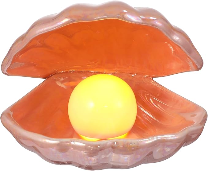 Pink Ceramic Seashell Pearl Night Light Desktop Bedside Lamp Home Decor - Image 1