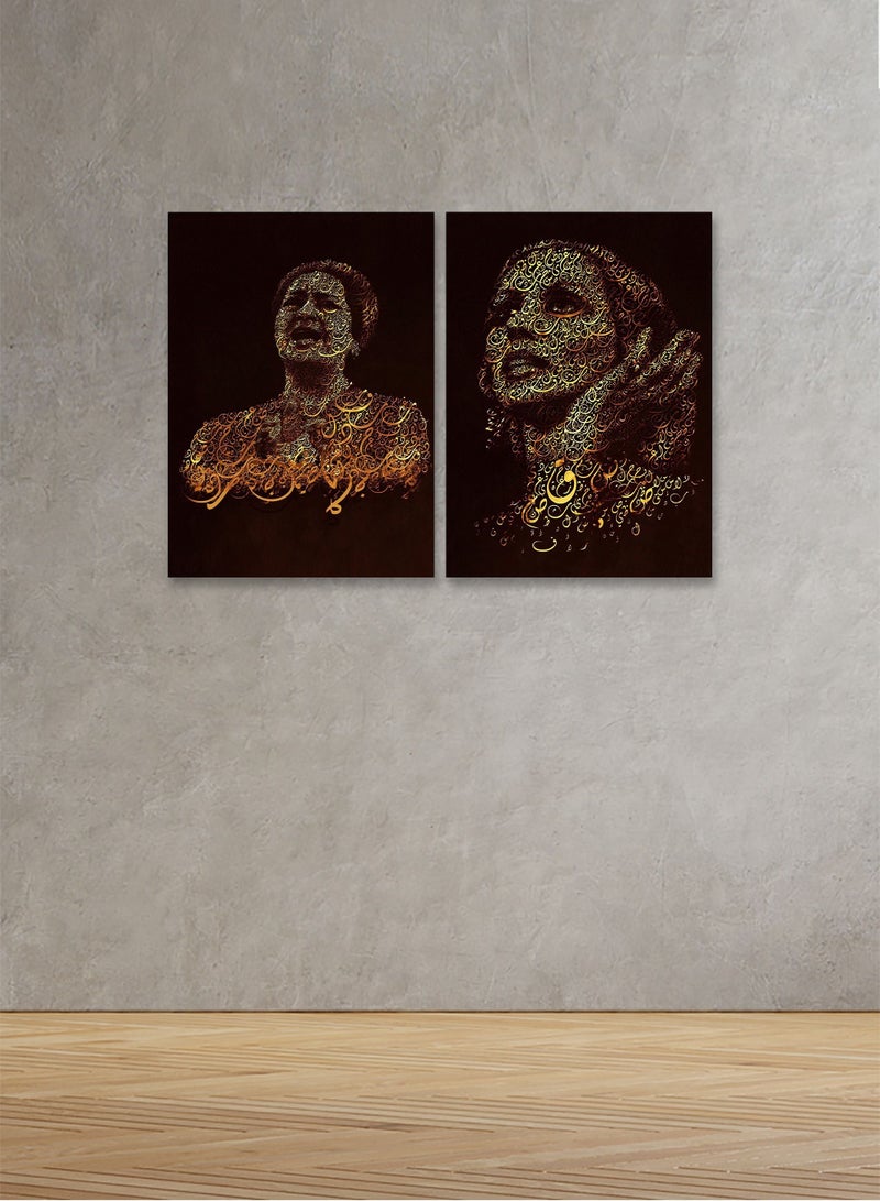 ماركتنا لوحة جدارية فنية لتزين الحائط  بتصميم عصري للمغنية فيروز و أم كلثوم , قطعتين ,القياس:80x60سم - Image 1