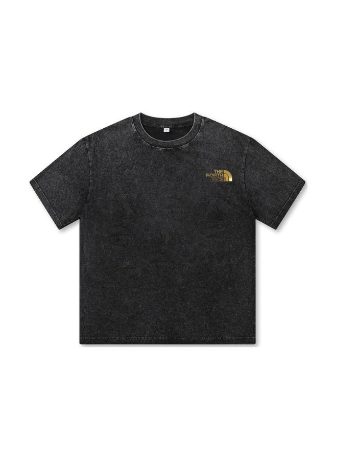 THE NORTH FACE Men's and women's T-shirts with the same style in the north face, high-grade cotton loose short sleeves with golden logo, retro street clothes for men and women. - Image 3