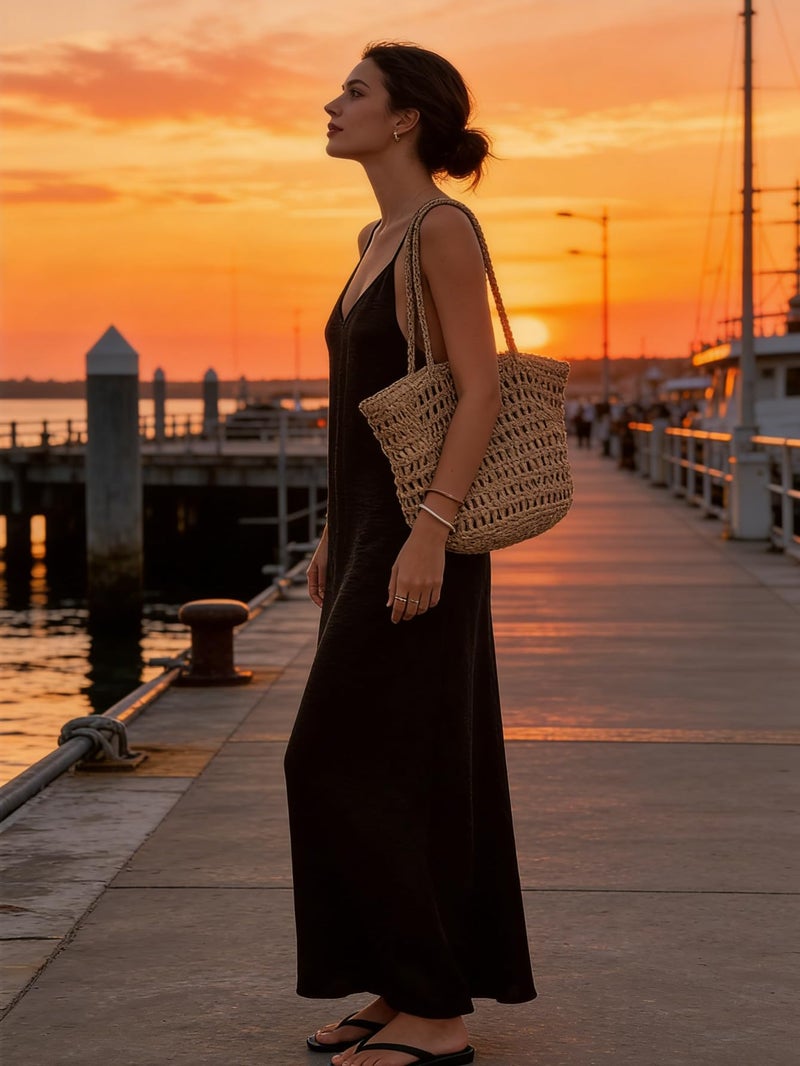 Verdusa Women's Backless Cami Dress Long Maxi Flowy Linen Dresses Summer Vacation Beach Outfits Sun Dress Black Medium - Image 2