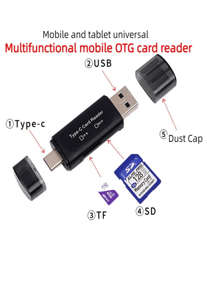 2 in 1 SD Card Reader USB 3.0 USB C OTG Dual Slot for TF Micro SD SD SDXC SDHC Micro SDXC Micro SDHC MMC Compatible for MacBook Dell XPS Samsung Huawei Sony Google BLACK - Image 2