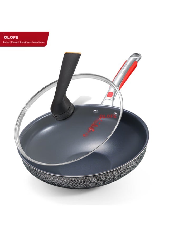 Olofe Stainless Steel Wok, Blue Diamond Titanium Frying Pan, Sixth Generation Non-coated Honeycomb Non-stick Queen Wok For Home Use, 30cm - Image 5