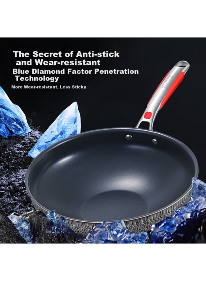 Olofe Stainless Steel Wok, Blue Diamond Titanium Frying Pan, Sixth Generation Non-coated Honeycomb Non-stick Queen Wok For Home Use, 30cm - Image 4