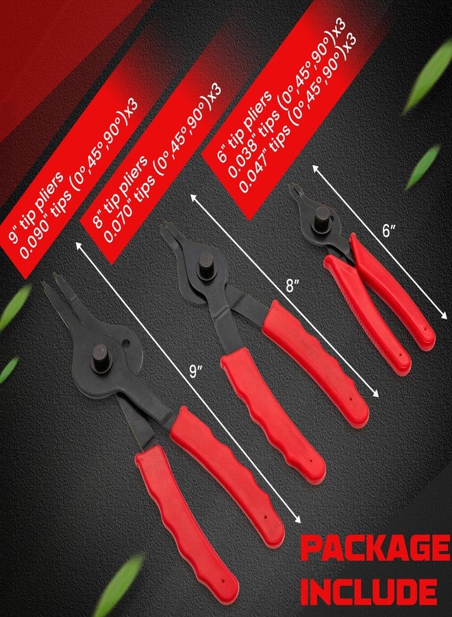 LuckySlycyc Snap Ring Pliers Set, .038in - .09in for Automobiles Lawnmowers and Farm Equipment Retaining Snap Ring and Circlip Removal Tools Straight & Bent Retaining Ring Pliers w/Hook & Pick - Image 2