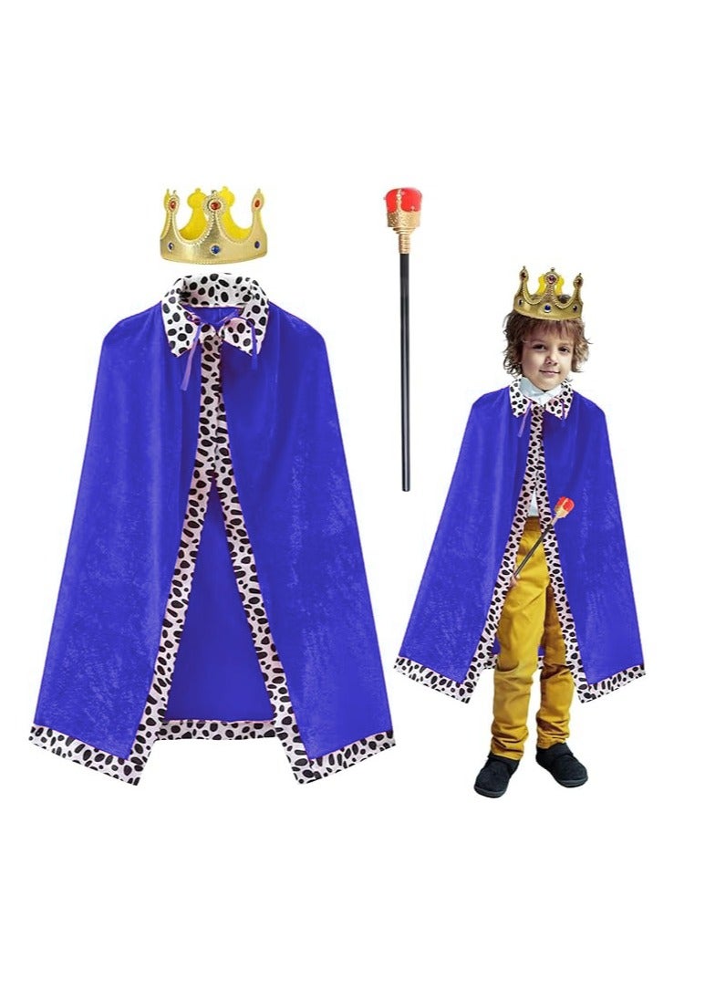 Home Smart King Cape Costume Dress for Kid's Royal Velvet Cloak Classic Design with Gold Color Crown and Scepter for Birthday Stage Performance and Party Favo - Image 1