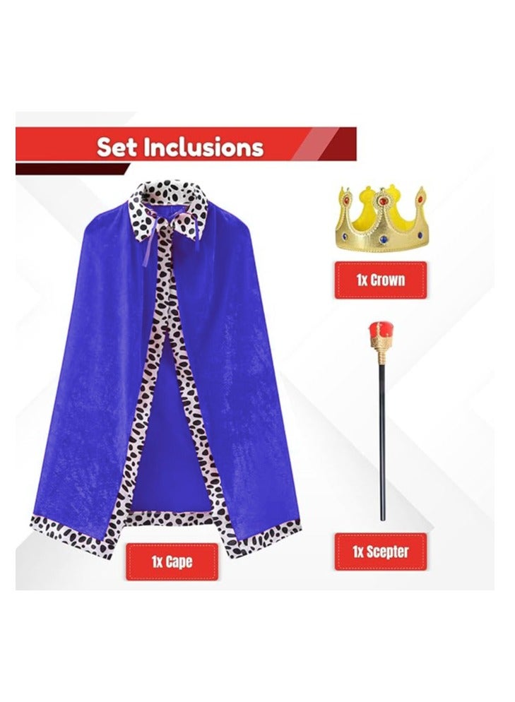 Home Smart King Cape Costume Dress for Kid's Royal Velvet Cloak Classic Design with Gold Color Crown and Scepter for Birthday Stage Performance and Party Favo - Image 2