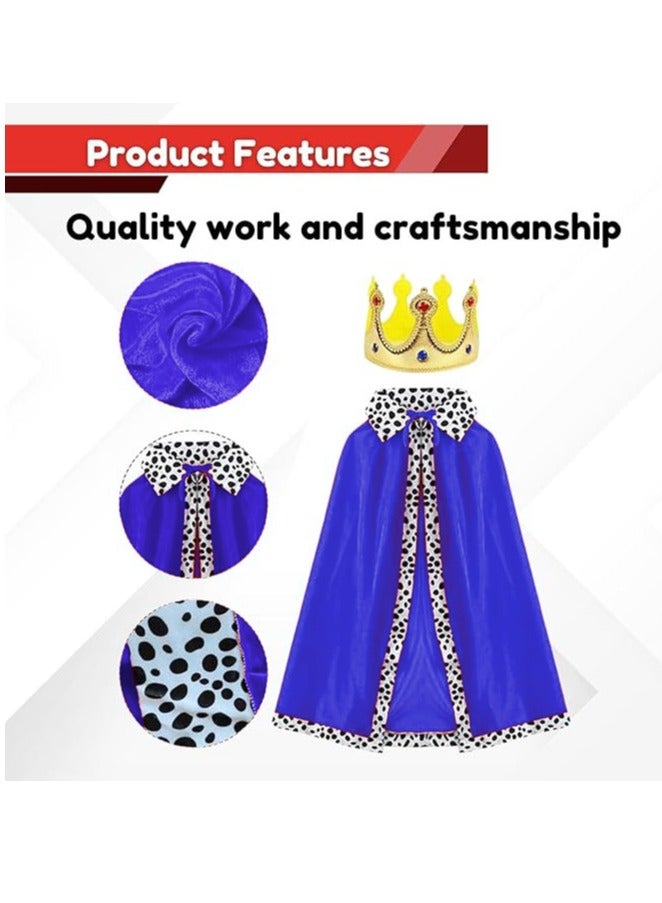 Home Smart King Cape Costume Dress for Kid's Royal Velvet Cloak Classic Design with Gold Color Crown and Scepter for Birthday Stage Performance and Party Favo - Image 3