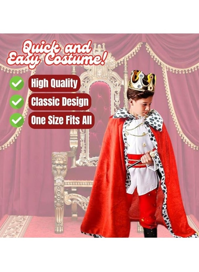 Home Smart King Cape Costume Dress for Kid's Royal Velvet Cloak Classic Design with Gold Color Crown and Scepter for Birthday Stage Performance and Party Favo - Image 4