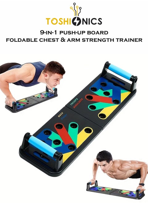Multi-Function Push Up Board System for Home Workout Color Coded Push-up Bar with Non-Slip Handles for Chest Arms Shoulders Back and Triceps Portable Foldable Fitness Equipment for Men and Women Heavy Duty Strength Training Gym Tool for Muscle Building Fat Burning and Body Toning