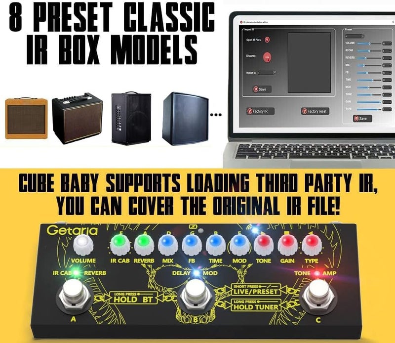 Getaria Guitar Pedal Portable Multi Effects Processor Effect Pedal with IR Loading, Edit, Save, Bluetooth, Record, Tuner, Amp/3.5mm Headphone Output, Built-in battery - Image 2